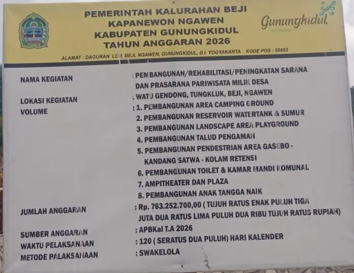 SOROTAN! PROYEK WISATA WATUGENDONG GUNUNGKIDUL SENILAI Rp763 JUTA, METODE SWAKELOLA DAN MATERIAL BATU KEPRUS DIPERTANYAKAN