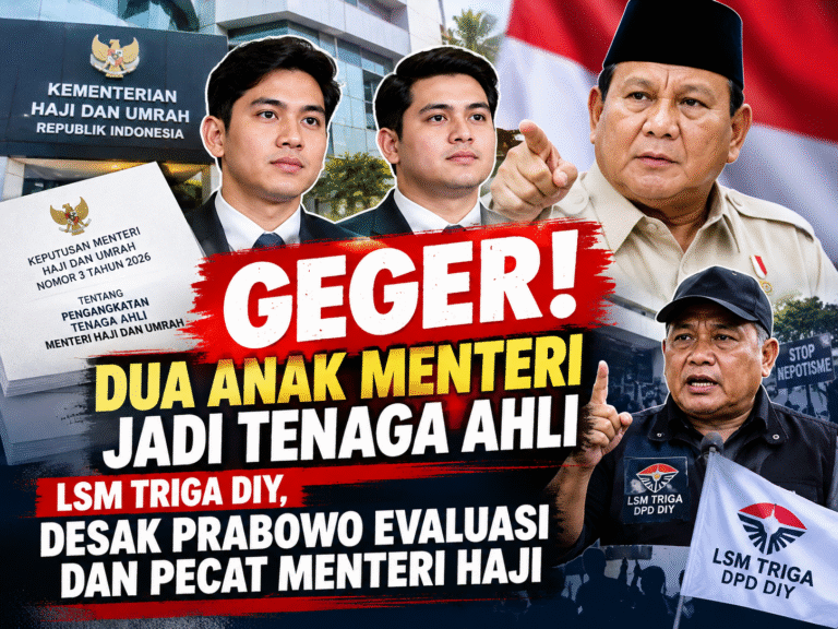 GEGER! DUA ANAK MENTERI JADI TENAGA AHLI, .LSM TRIGA DIY, DESAK PRABOWO EVALUASI DAN PECAT MENTERI HAJI